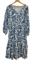 Rusttydustty 0XL Dress Blue White Midi Long Sleeve Tropical Print Tiered... - $35.58