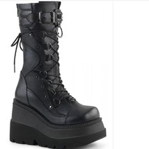 Big Size 43 Black Gothic Motorcycle Boots Zip High Heel Punk Rivets Chunky Platf - £65.01 GBP