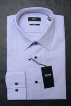 HUGO BOSS Uomo Jano Slim Fit Viola Brillante a Righe Cotone Camicia 38 15 - $64.13