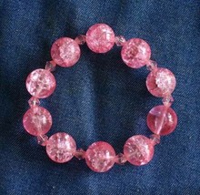 Fabulous Vintage Pink Crackle Glass Marble Stretch Bracelet - £14.34 GBP