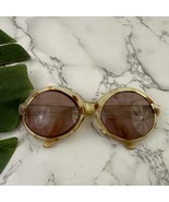Womens Vintage 70s Made in Italy Bug Eye Sunglasses Yellow Brown Round - €23,78 EUR