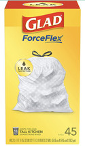 Glad ForceFlex Tall Kitchen Drawstring Trash Bags 13 Gallon White - 45/Box - $29.99