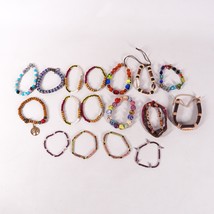 17 Glass Bead Beaded Plastic Wood Leather Bracelets Bangle Fashion Jewelry Lot - £10.47 GBP