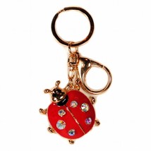 LADYBUG KEYCHAIN Red Enamel Rhinestone Key Chain Ring Charm Metal Luggag... - $7.95