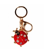 LADYBUG KEYCHAIN Red Enamel Rhinestone Key Chain Ring Charm Metal Luggage Pull - $7.95