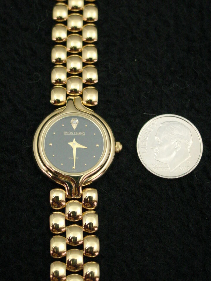 Primary image for Simon Chang Lady's Woman's Watch Faux Diamond Real Gold Plate Swiss 7 Jewel