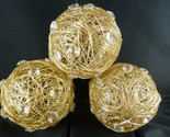 4.5&quot; Gold Wire Round Ball w Prisms Modern Look Christmas Ornaments Set of 3 - $31.18