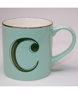 Monogram C Initial Mug OPALHOUSE Stoneware Coffee Mug Cup Mint Green Gol... - $10.94