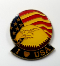 VTG I Heart Love USA American Bald Eagle Flag Patriotic Lapel Pin Stars Stripes - $7.29