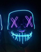 Light up Halloween Mask Purge EL Wire LED Glow Mask Purple Blue - £11.95 GBP