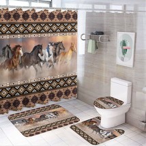 4 Pieces Shower Curtain Set,Boho Abstract Tribal Farmhouse Western Desert Horse  - $62.99