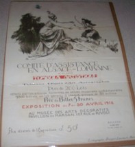 1916 WWI ALSACE LORRAINE FRANCE TOMBOLA ART FESTIVAL SHOW BROADSIDE POSTER  - $148.49