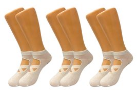 Yoga Pilates Socks for Women Non-Slip Grips and Straps Ecru 3 Pairs - £11.98 GBP