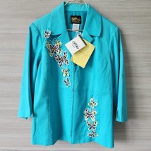 Bob Mackie Wearable Art Teal Blue Butterfly Zip Blazer Jacket New Womens Size L - £39.56 GBP