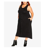 City Chic Women&#39;s Plus Black Sleeveless Classic Midi Dress Pockets L/20 NOWT - £23.98 GBP