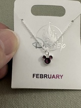 Disney Park Mickey Mouse Faux Amethyst February Birthstone Necklace Silver Color image 3