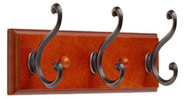 085-03-0438 10&quot; 3 Scroll Hook Coat/Hat Rail Dark Caramel w/ Bronze Hooks - $36.86