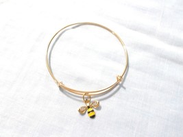 BEE ENAMEL COLORS AND CRYSTALS CHARM ON GOLDTONE ADJUSTABLE BANGLE BRACELET - $5.99