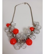 Loft Chunky Red And Clear Beaded Statement Necklace 20&quot; - $314.13 MXN