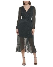 KENSIE Ruffled Faux-Wrap Dress Emerald Black Size 4 $128 - £42.86 GBP
