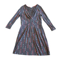 Boden Gathered Band Jersey Stretch Dress Grey Fun Print V-Neck Size 10R ... - $48.38