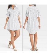 a New Day Women&#39;s Mini Shirtdress Size XS 100% Cotton White Striped Shor... - $14.95