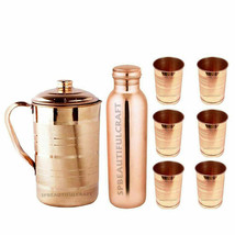 Copper Water Jug Drinking Pitchers Copper Water Bottle 6 Serving Tumbler... - £53.38 GBP