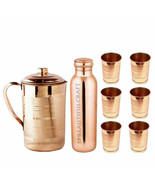 Copper Water Jug Drinking Pitchers Copper Water Bottle 6 Serving Tumbler... - £52.65 GBP