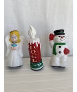 3 Christmas Empire Blow Mold Pathway Light Toppers Snowman Candle Angel ... - $22.77