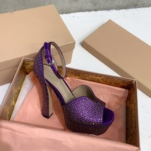 Umps fashion shiny crystal super high heels sandals flat platform genuine leather party thumb200