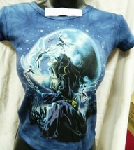 Midnight Visit Fairy with Moon Hand Dyed Blue Baby Doll/Juniors Shirt UNWORN - £13.65 GBP