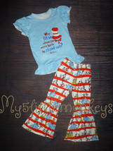 NEW Dr Seuss Cat in the Hat Shirt &amp; Bell Pants Girls Boutique Outfit Set  - £4.79 GBP+