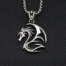 Men Silver Dragon Pendant Animal Necklace Punk Rock Biker Jewelry Box Chain 24&quot; - £7.18 GBP