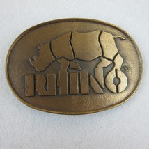 Vintage 1982 Rhino Belt Buckle Brass tone Metal Farmers Best Friend Mower Cutter - £15.97 GBP