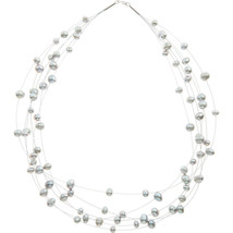 KYOTO PEARL 925 Sterling Silver Grey Freshwater Pearls Floater Necklace BNIB - £142.02 GBP