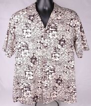 Pacific Legend Hawaiian Shirt-L-Floral-Black / Tan-Button Up-Made in USA - $33.74