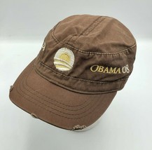 Barack Obama &#39;08 Distressed Cadet Style Hat Cap Adjustable Hook Loop Brown - £14.00 GBP