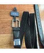 Black Stretch Belt Leather Covered Buckle Woven Elastic Stretch Belt 54-... - £10.26 GBP