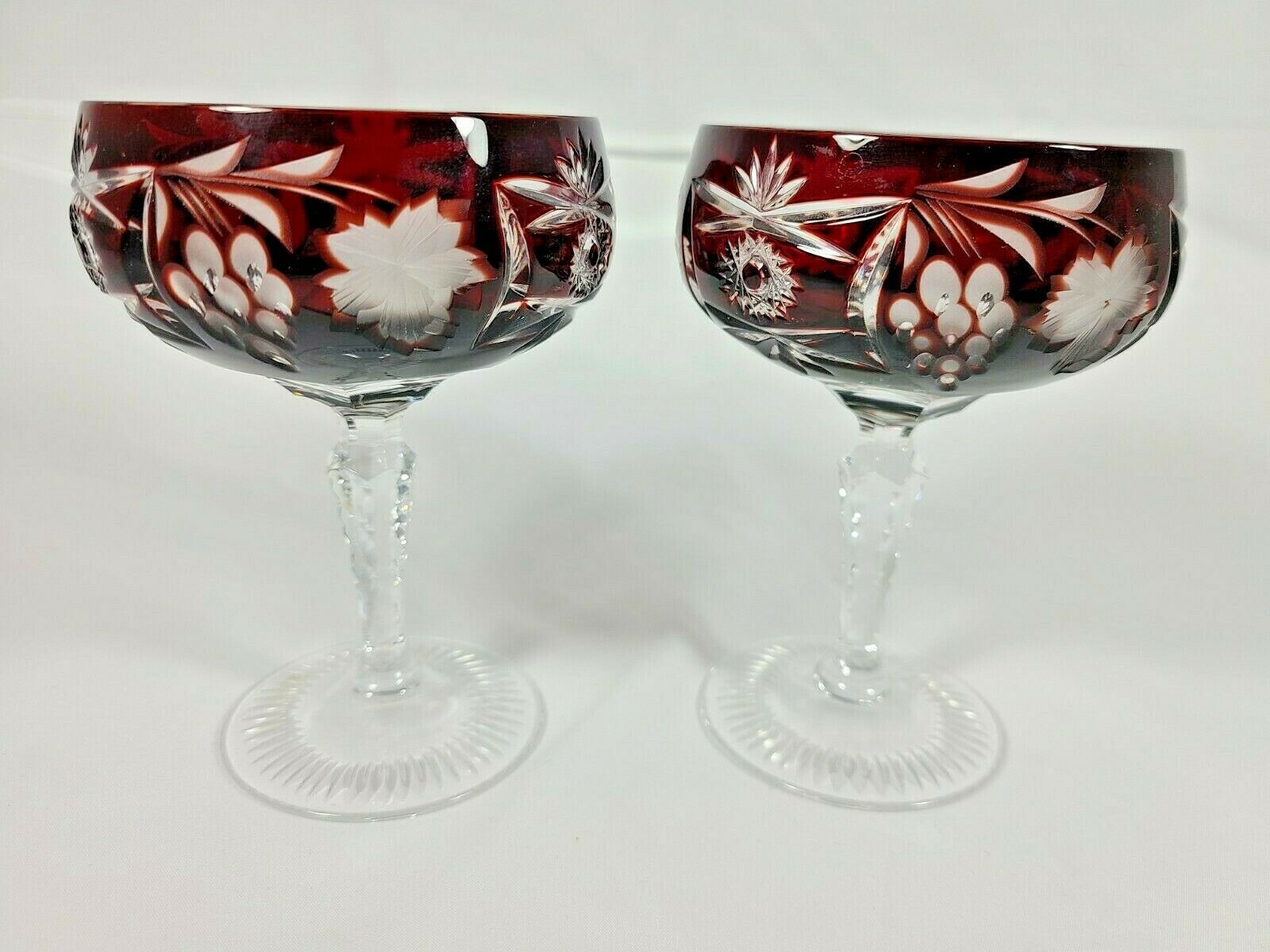 Vintage Nachtmann Traube Champagne Tall Sherbet Ruby Cut-to-Clear Bohemi... - $199.99