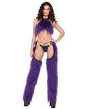 Faux-Fur Chaps with Belt Large/Purple - £62.40 GBP