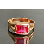 RETRO YELLOW GOLD & SYNTHETIC RUBY RING SIZE 7. SKY - $334.11