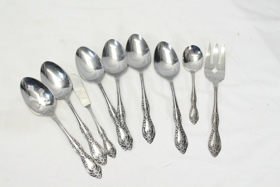Oneida Galveston Serv Pcs Profile Lot of 9 Serv Spoons Cold Meat Fork St... - $24.49