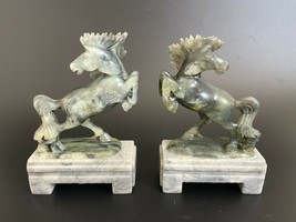 Pair Chinese Fine Carving Soapstone Running Horse Statues - Paperweights Vintage - £207.95 GBP