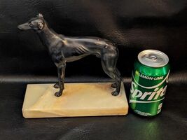 Art Deco Cast Metal Greyhound Dog Statue Marble Base 8&quot; x 3&quot; - $84.17