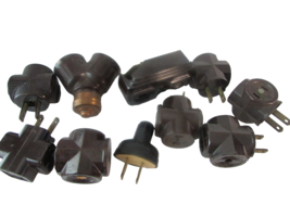 Vtg 11 Electric Brown Bakelite 3 Way Plugs &amp; Socket Eagle Leviton Meteor... - $184.92 MXN
