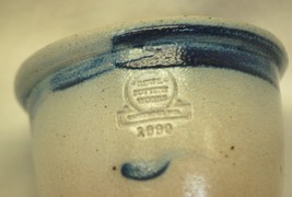 Rowe Pottery Stoneware Salt Glazed Bowl Blue Decorated Crock 1990 - £13.47 GBP