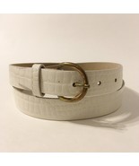 White Belt Faux Snake Skin Pattern Brass Buckle Vintage Woman&#39;s Size L - £14.38 GBP