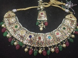 VeroniQ Trends-Elegant Multicolor Beads Gold Plated Navratan Thappa Kundan Neckl - £139.11 GBP