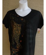 Hanes Small Cotton Graphic  V Neck Tee Shirt Black with  Bronze Leopard - £8.70 GBP