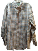 Cooper Jones Men Large beige blue orange plaid button front shirt long s... - $15.42